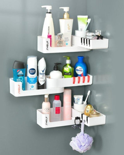 Rotating Corner Wall Storage Rack with Hooks for Smart Bathroom and Kitchen Organization