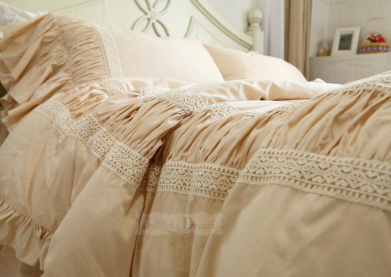 Luxurious Handmade Ruffle Lace Bedding Set - 100% Cotton with Custom Sizing Option