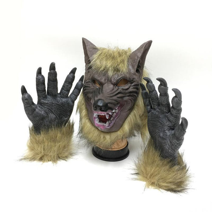 Haunting Halloween Werewolf Transformation Set with PVC Mask for Spooky Festivities