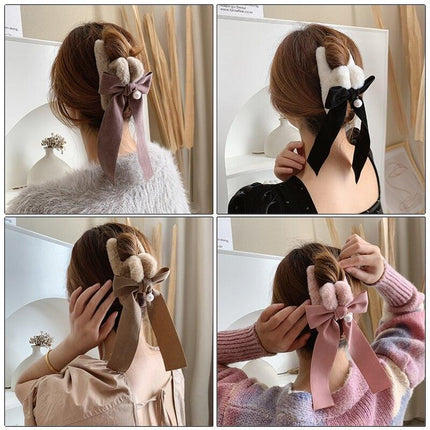 Chic Faux Fur Bow Hair Claw - Winter Essential Accessory for Women