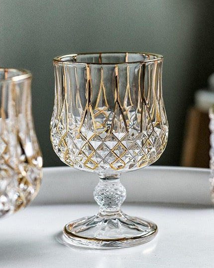Lavish Gold Crystal Drinkware Collection - Elegant Glassware for Wine, Whiskey, Cocktails, and Beer