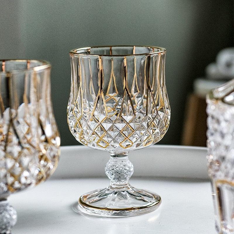 European Style Gold Crystal Glassware Set - Wine, Whiskey, Cocktail, Beer Glasses
