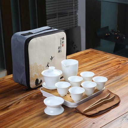 Portable Luxury Chinese Kung Fu Tea Set: Elegant Ceramic Teaware for Tea Enthusiasts on the Move