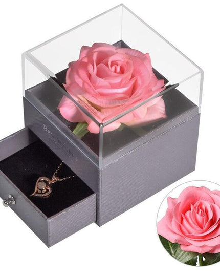 Timeless Elegance: Preserved Rose Jewelry Box Gift Set with Complimentary Necklace