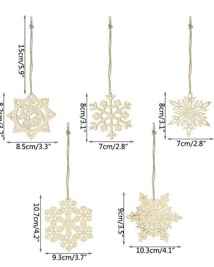 Wooden Snowflake Chip Ornaments - Cheerful Set of 10 for Holiday Celebrations