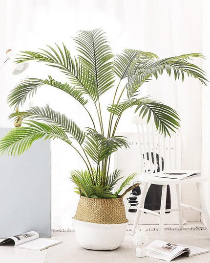 Lush Oasis 96cm Faux Palm Tree with Monstera Leaves - Chic Indoor Decor