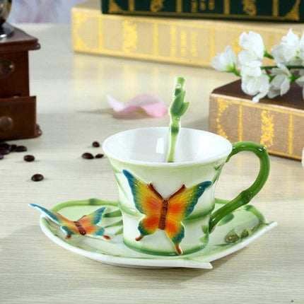 Charming 3D Butterfly Bamboo Mug Duo for Stylish Mornings