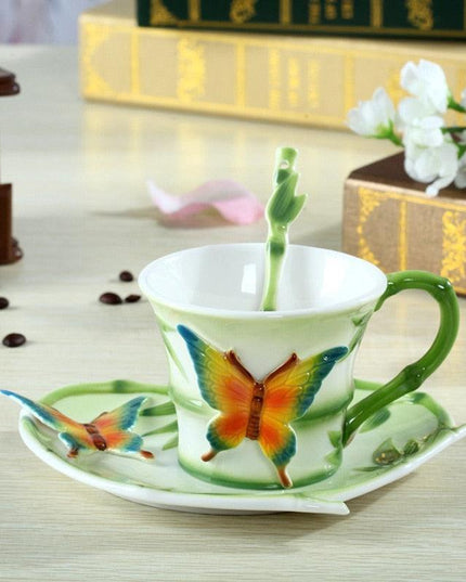 Charming 3D Butterfly Bamboo Mug Duo for Stylish Mornings