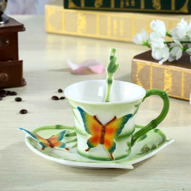 Charming 3D Butterfly Bamboo Mug Duo for Stylish Mornings