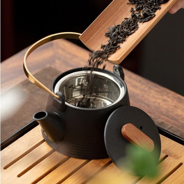 Elegant Japanese Tea Travel Set: Black Pottery Teaware with Convenient Carry Bag