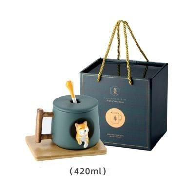 Charming Shiba Inu Akita Dog Ceramic Mug & Spoon Set - 420ml for Stylish Sipping