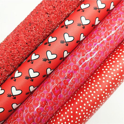 Red Sparkle & Heart Pattern Transparent Jelly Leather Crafting Material