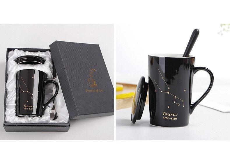 Starry Sips: New Bone China Zodiac Ceramic Mug with Real Gold Accents