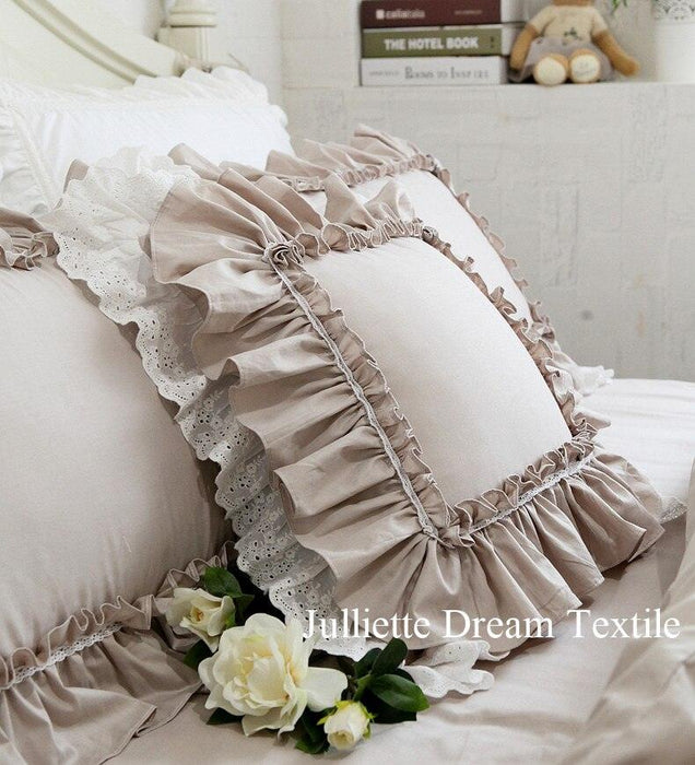 European Elegance Striped Pillowcase with Ruffle Lace Touch
