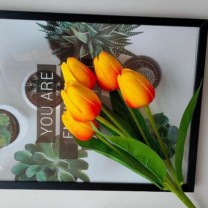 Elegant Hot Pink Tulip Bouquet: Realistic Stems with 5 Lifelike Buds