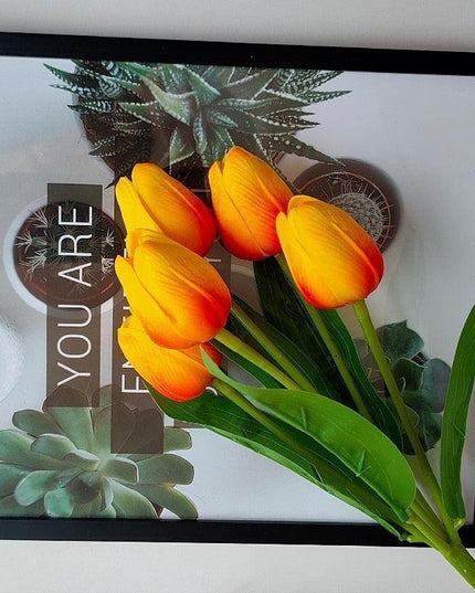 Luxurious Hot Pink Tulip Arrangement: Realistic Touch Flower Stems