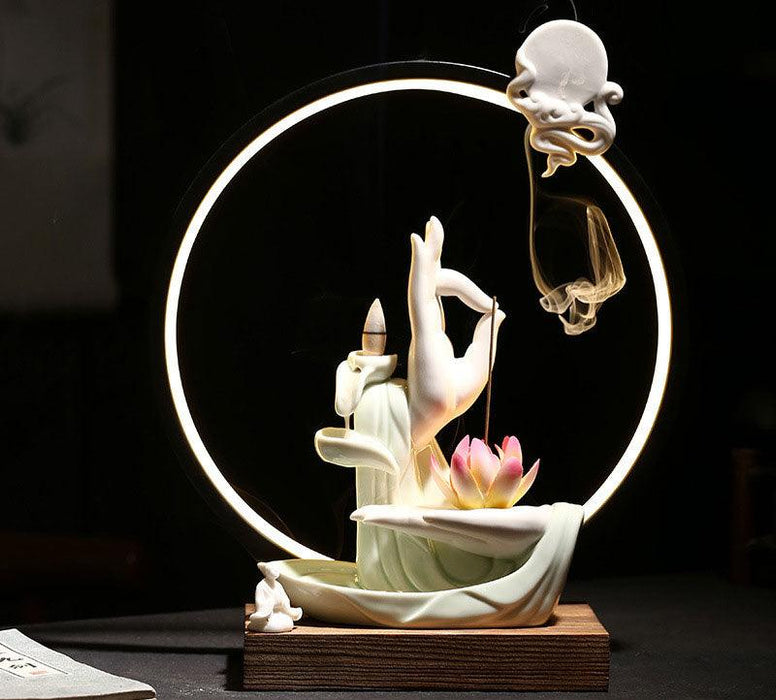 Blade Interleaving Buddha Hand Ceramic Backflow Incense Burner Set for Mindful Living