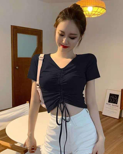 Chic Black V-Neck Crop Top for Women - Flattering Fit and Effortless Style