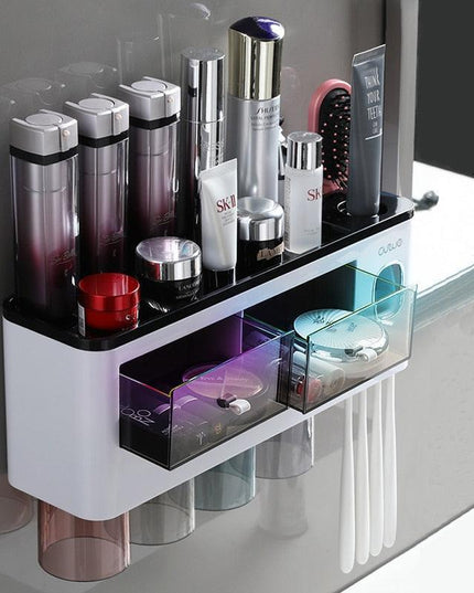 Magnetic Toothbrush and Toothpaste Storage System - Elegant Dustproof Organizer for Modern Bathrooms