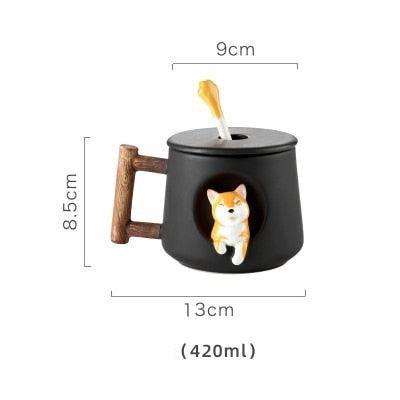 Charming Shiba Inu Akita Dog Ceramic Mug & Spoon Set - 420ml for Stylish Sipping