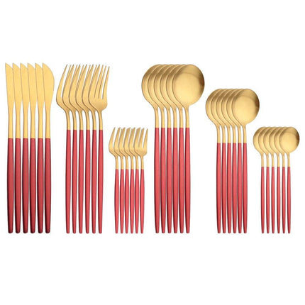 Elegant Matte Black and Gold 36-Piece Stainless Steel Cutlery Collection