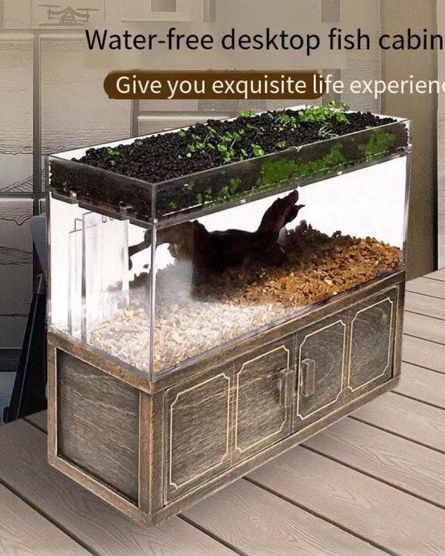 Elegant White Betta Fish Aquarium with Stylish Wooden Stand