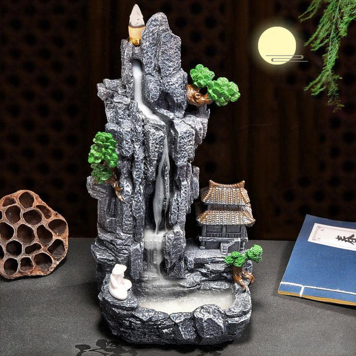Mountains River Waterfall Incense Burner Fountain Backflow Aroma Smoke Censer Holder Office Home Unique Crafts+20 Incense Cones