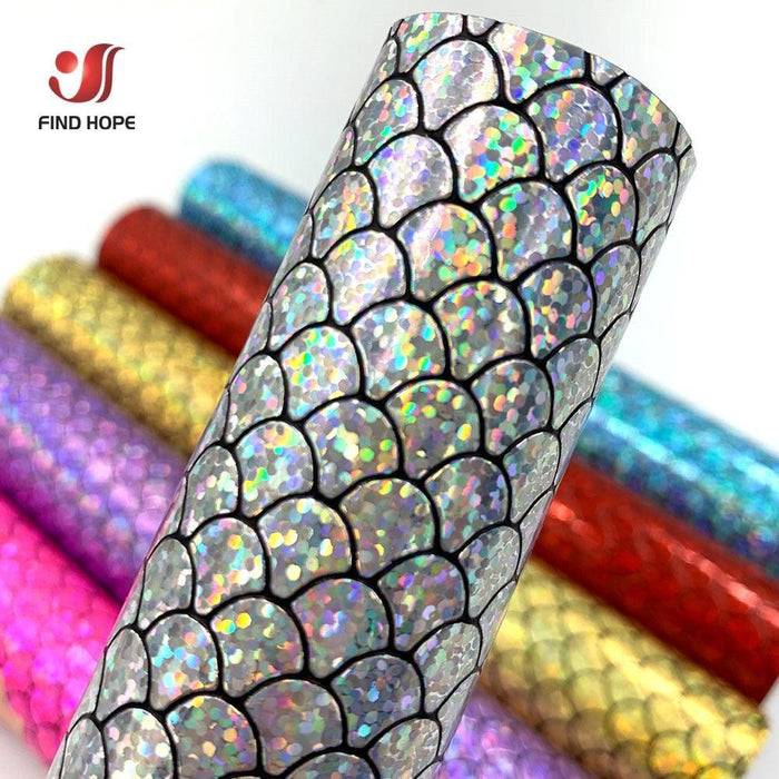 Enchanted Holographic Mermaid Scale PU Faux Leather for Creative DIY Crafts