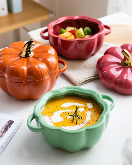 Charming Pumpkin-Design Ceramic Bowl Set - Fun and Functional Tableware for Salads and Cereals
