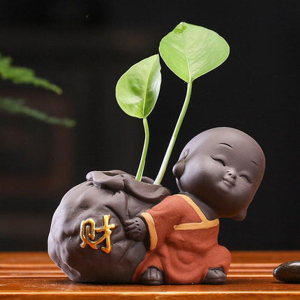 Serene Zen Tea Ritual Ensemble with Buddha and Monk Figurines