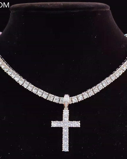 Dazzling Zircon-Studded Cross Necklace Set with Glamorous Bling Accents