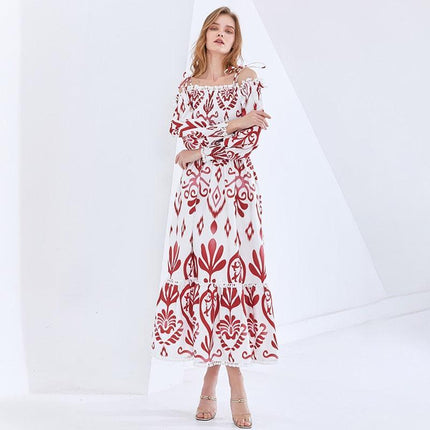 Vintage Elegance: Modern Off-Shoulder Dress with Retro Flair