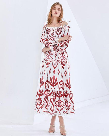 Vintage Elegance: Modern Off-Shoulder Dress with Retro Flair