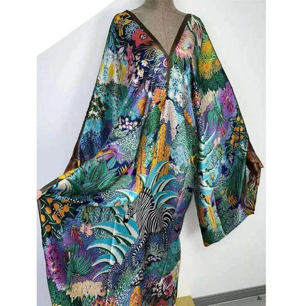 African-Inspired Bohemian Maxi Robe with Batwing Sleeves for Women | Fall Collection