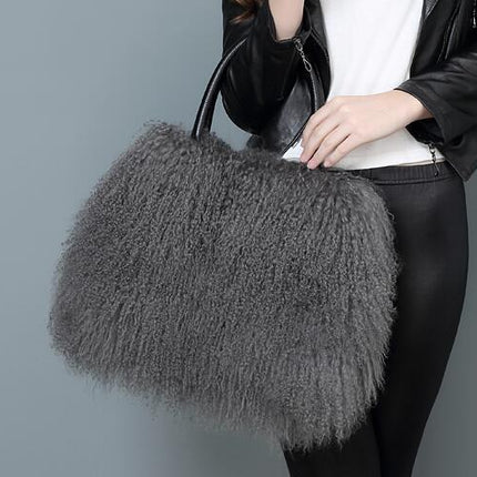Opulent Wool & Fur Handbags: Exquisite Blend of Mongolian, Australian, and Tibet Lamb Textures