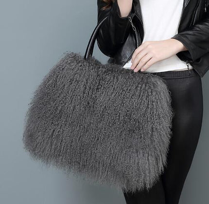 Opulent Wool & Fur Handbags: Exquisite Blend of Mongolian, Australian, and Tibet Lamb Textures