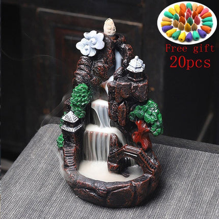 Tranquil Mountain River Backflow Incense Fountain with 100 Aromatic Cones