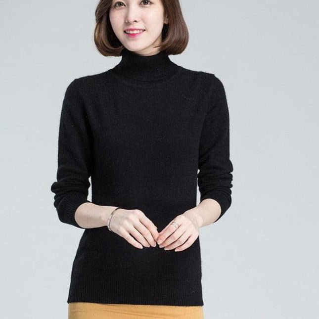 Sophisticated Winter Charm: Premium Cashmere & Wool Turtleneck Pullover for Women | Elegant Knit Sweater
