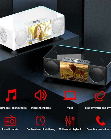 All-in-One Portable Bluetooth Multimedia Hub with Video, LED Screen, Microphone, FM Radio, and Clock
