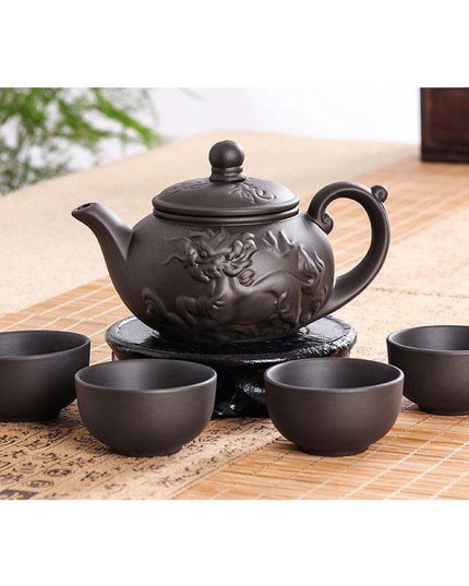 Elegant Yixing Dragon Purple Clay Tea Set - A Tribute to Traditional Kung Fu Tea Craftsmanship