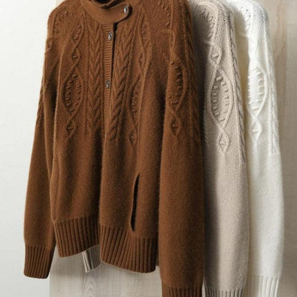 Korean Chic Cashmere High-Neck Sweater Coat for Timeless Elegance