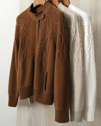 Korean Chic Cashmere High-Neck Sweater Coat for Timeless Elegance