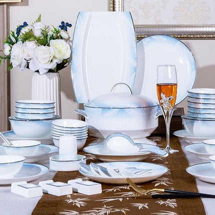 Sophisticated 60-Piece Handcrafted Korean Porcelain Dining Set with Artisan Design