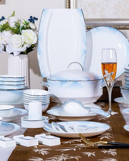 Sophisticated 60-Piece Handcrafted Korean Porcelain Dining Set with Artisan Design