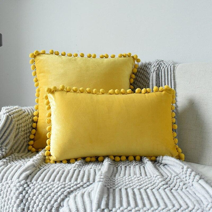 Velvet Plush Pillow Covers with Playful Pom Pom Details - Enhance Your Home with Elegance and Coziness