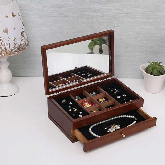 Exquisite Vintage Wooden Jewelry Box with Mirror Detail - Chic Storage Solution