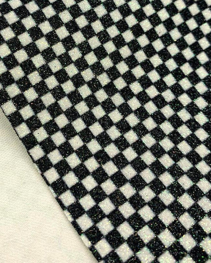Glittering Black and White Plaid Faux Leather Crafting Fabric