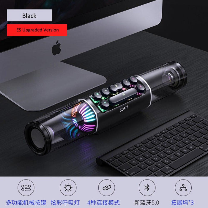 SOAIY S19 Game Speaker Desktop Home Bluetooth 5.0 PC High Quality Fashion RGB LightsBuilt-in Mic Active Subwoofer-0-Très Elite-Black Upgraded ES-Très Elite