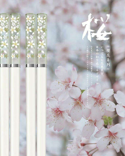 Sakura Elegance Amber Japanese Chopsticks Set - Antibacterial & Anti-Slip Dining Utensils