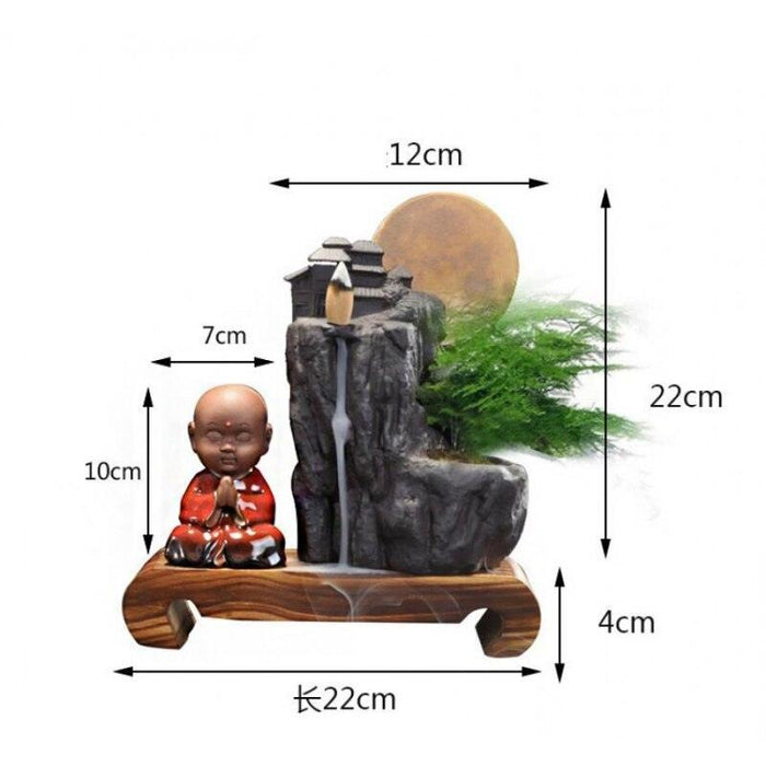 Ceramic Smoke Waterfall Incense Burner with LED Light and Pine Decor Accent